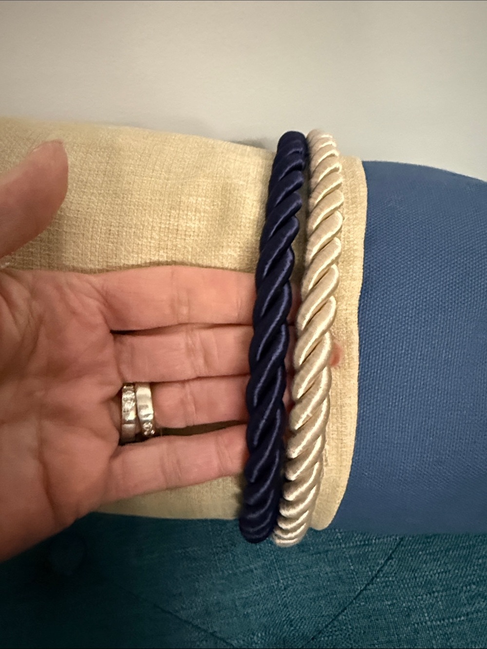 Blue and Beige Decorative Bolster Pillow - Picture 6 of 6